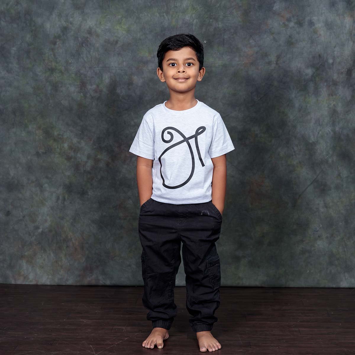 அ First Letter Uyir Ezhuthu Kids Tamil T-Shirt Venbaa Ecru